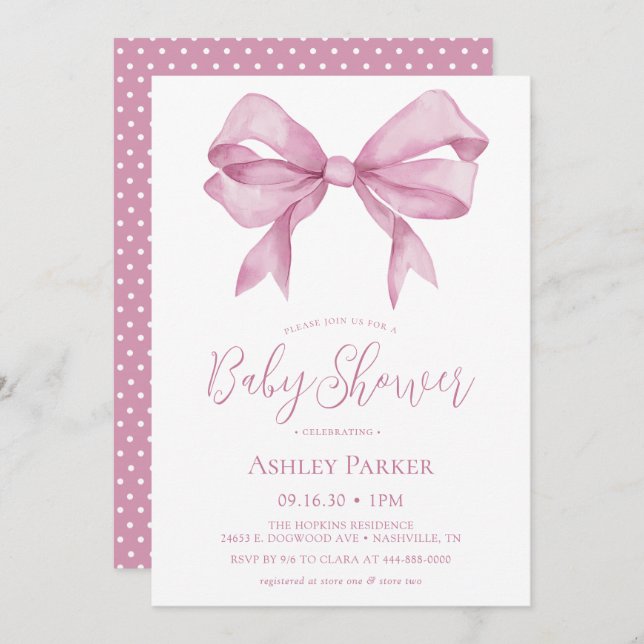 Invitation Baby shower de fille de la croupe rose (Devant / Derrière)