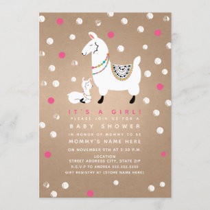 Invitation Baby shower de fille de lama
