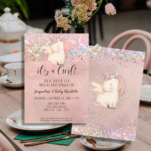 Invitation Baby shower de fille de Parties scintillant magiqu