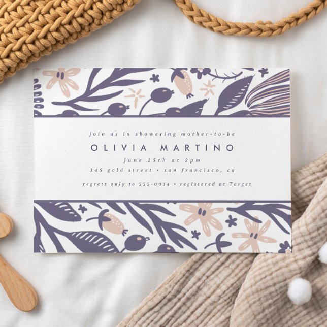 Invitation Baby shower de fille de Pêche violet Fleur sauvage (Créateur téléchargé)