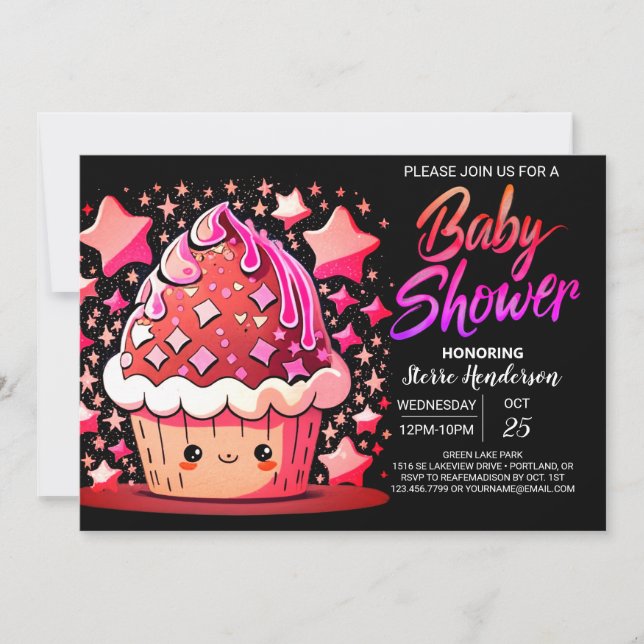 Invitation Baby shower de fille de petit muffin moderne (Devant)