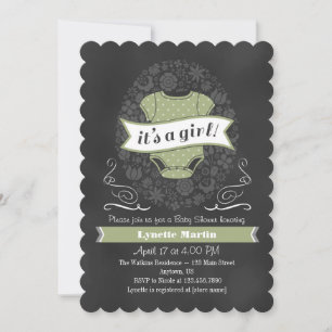 Invitation Baby shower de fille de tableau de bord vert Sage