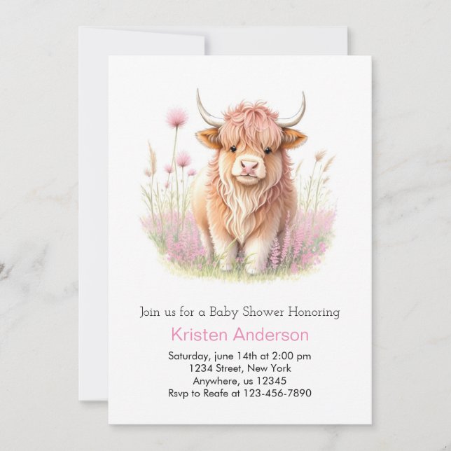 Invitation Baby shower de fille de vache de Highland (Devant)