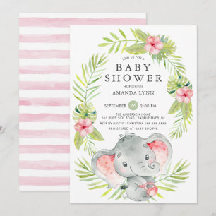 Invitation Baby shower de fille d'éléphant rose