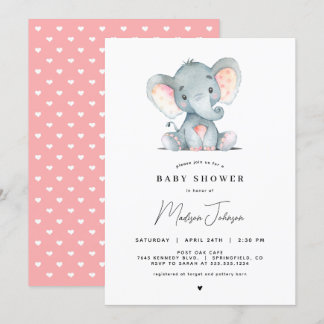 Invitation Baby shower de fille d'éléphant rose