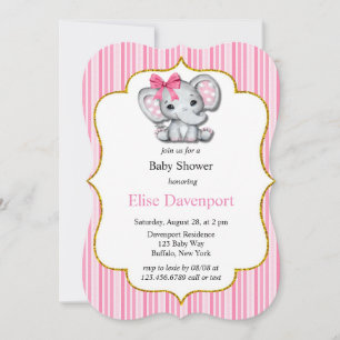 Invitation Baby shower de fille d'éléphant rose gris