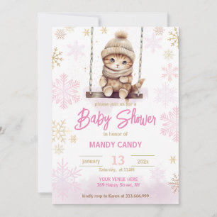 Invitation Baby shower de fille d'hiver Pink Snowf