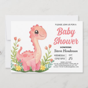 Invitation Baby shower de fille Dinosaure Pink Enchanted