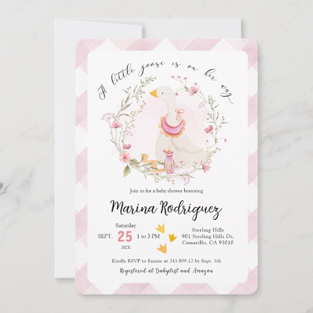 Invitation Baby shower de fille d'oie sotte (Devant)