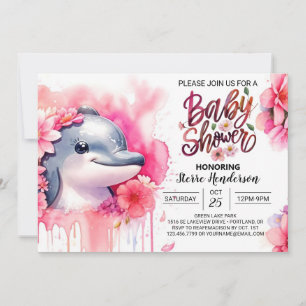 Invitation Baby shower de fille Dolphin Whimsy sous-marine