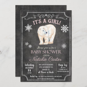 Invitation Baby shower de fille d'ours polaire