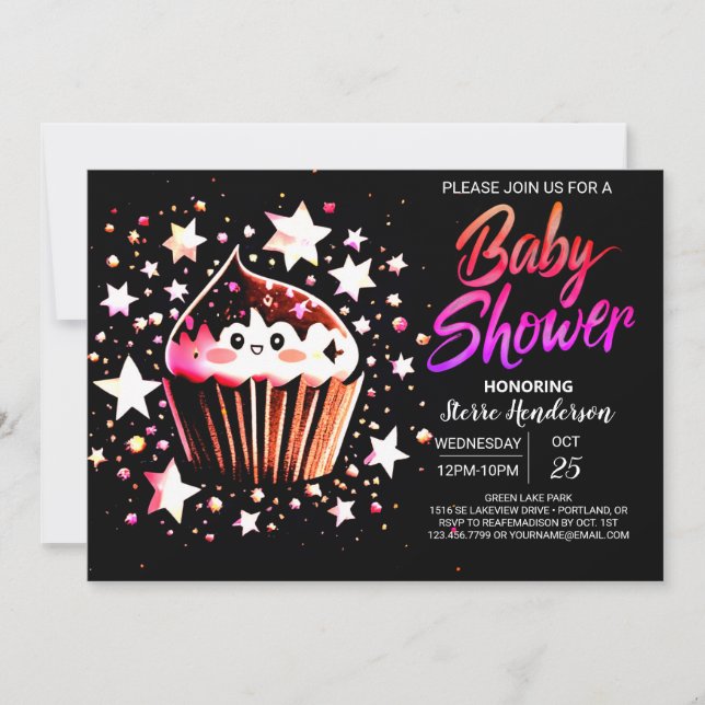 Invitation Baby shower de fille éditable de Muffin moderne (Devant)