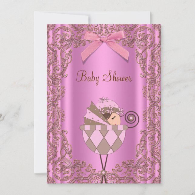 Invitation Baby shower de fille en dentelle Brown rose (Devant)