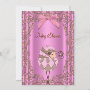 Invitation Baby shower de fille en dentelle Brown rose