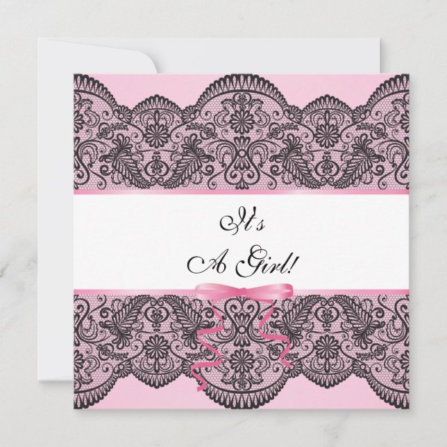 Invitation Baby shower de fille en dentelle noire (Devant)