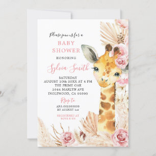 Invitation Baby shower de fille en girafe Boho rose roux