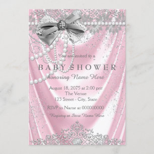 Invitation Baby shower de fille en perle rose Satin