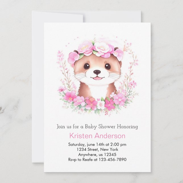 Invitation Baby shower de fille enchantée de Otter aquarelle (Devant)