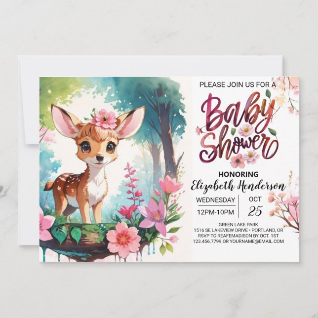 Invitation Baby shower de fille Fleur sauvage adorable (Devant)