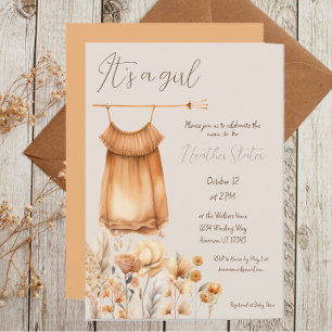 Invitation Baby shower de fille Fleur sauvage Jaune Boho