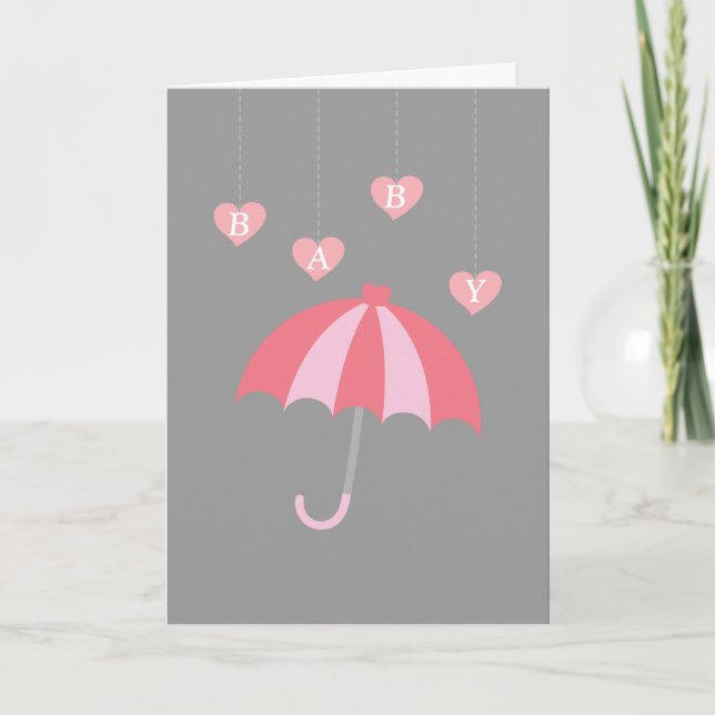 Invitation Baby shower de fille gris avec amour et parapluie  (Devant)