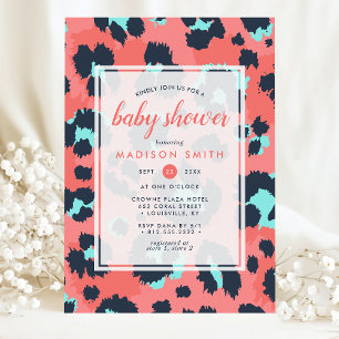 Invitation Baby shower de fille Leopard Poster de animal Rose