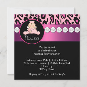 Invitation Baby shower de fille Leopard Rose Hot