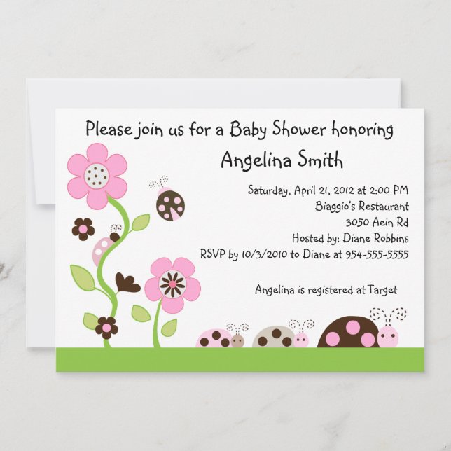 Invitation Baby shower de fille Mocha Ladybug (Devant)