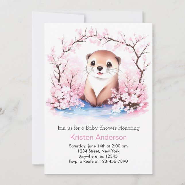 Invitation Baby shower de fille Oasis Otter Whimsical (Devant)