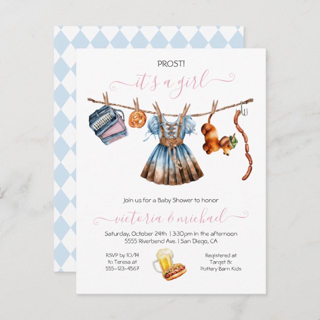 Invitation Baby shower de fille Oktoberfest (Devant / Derrière)