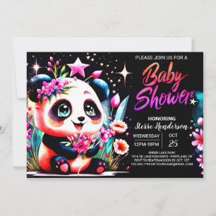 Invitation Baby shower de fille Panda Bamboo Bliss moderne