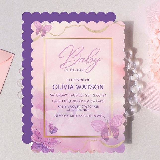 Invitation Baby shower de fille papillon rose violet (Créateur téléchargé)