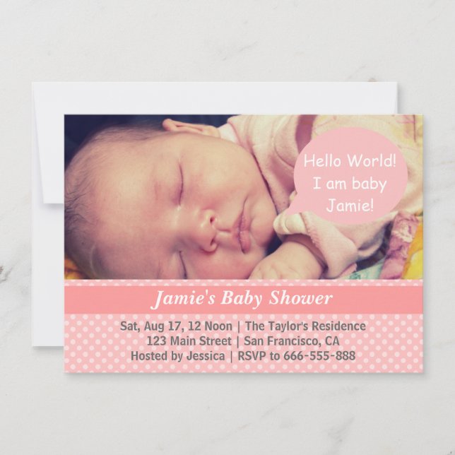 Invitation Baby shower de fille Pois rose et blanc (Devant)