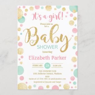 Invitation Baby shower de fille - Pots verts de menthe d'or r
