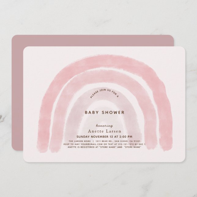 Invitation Baby shower de fille rose arc-en-ciel (Devant / Derrière)