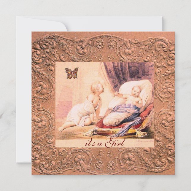 Invitation Baby shower DE FILLE ROSE AVEC Champagne BOUTEILLE (Devant)