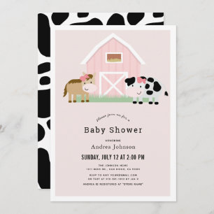 Invitation Baby shower de fille rose Barnyard