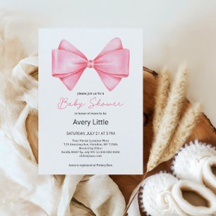 Invitation Baby shower de fille rose Bow moderne