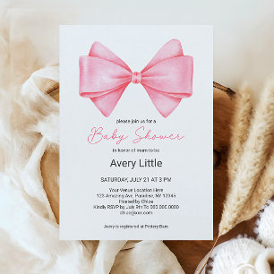 Invitation Baby shower de fille rose Bow moderne