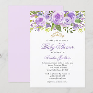 Invitation Baby shower de fille Rose de lavande florale