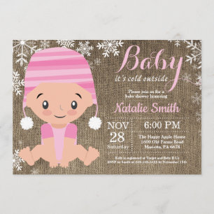 Invitation Baby shower de fille rose d'hiver Burla