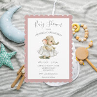 Invitation Baby shower de fille rose Eléphant