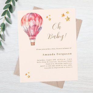 Invitation Baby shower de fille rose en montgolfiè