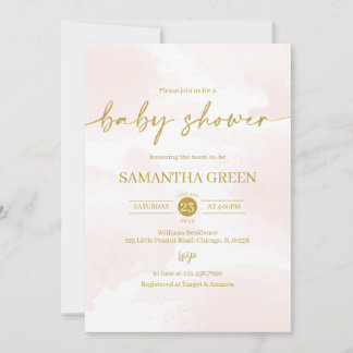 Invitation Baby shower de fille rose et or