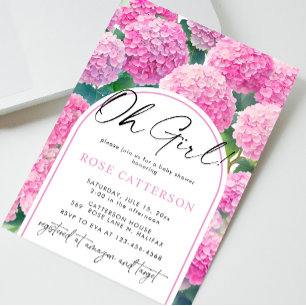 Invitation Baby shower de fille rose Hydrangea Oh