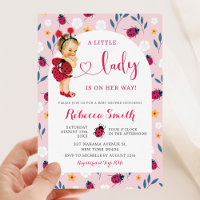 Invitation Baby shower de fille rose Ladybug blond