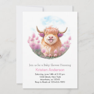Invitation Baby shower de fille rose modifiable de la vache H