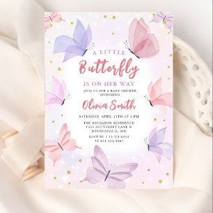 Invitation Baby shower de fille rose papillon