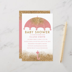 Invitation Baby shower de fille rose parapluie bud