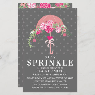Invitation Baby shower de fille rose parapluie bud